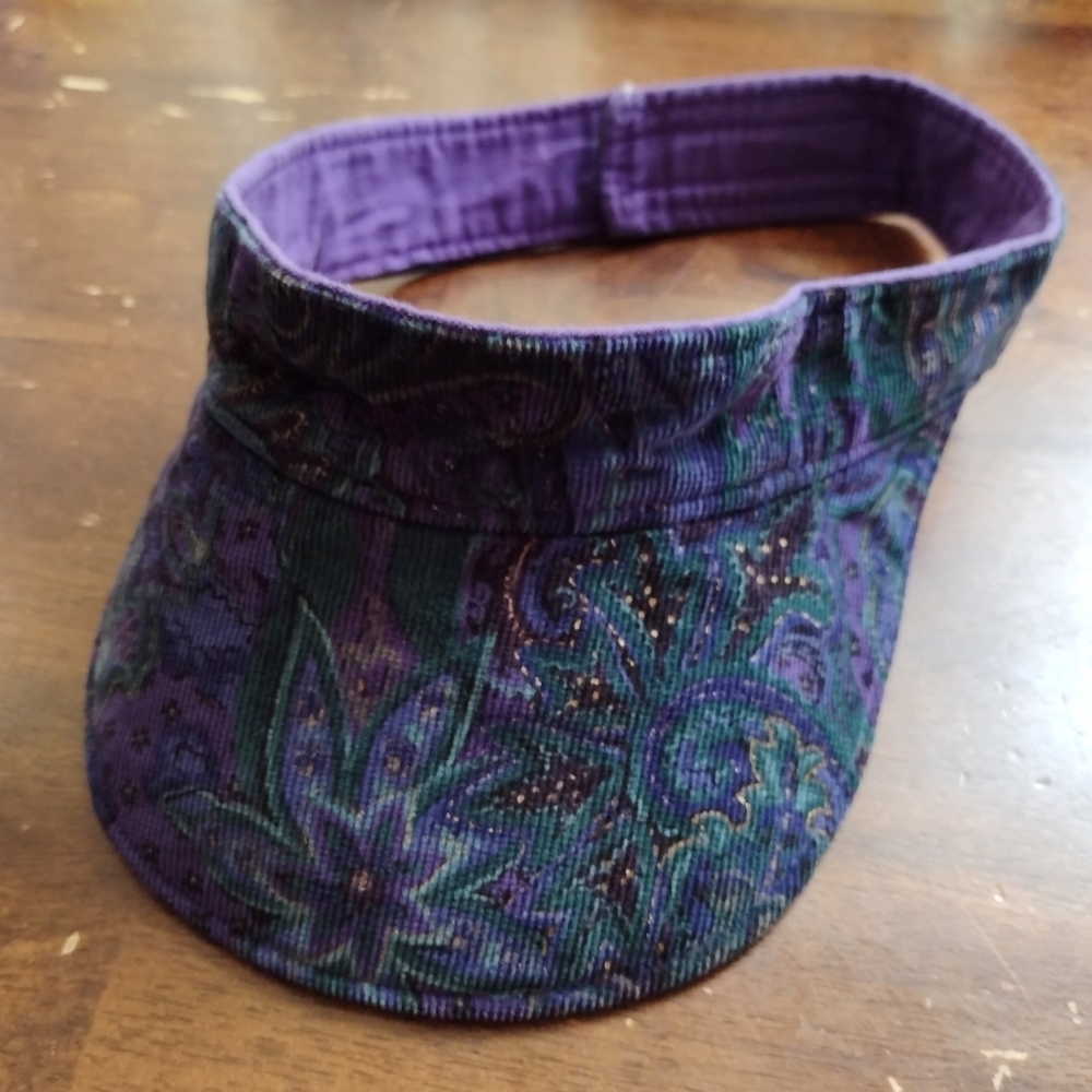 Vintage Sun Visor Foldable Hat Floral Paisley Lightweight Purple Corduroy - Picture 5 of 7